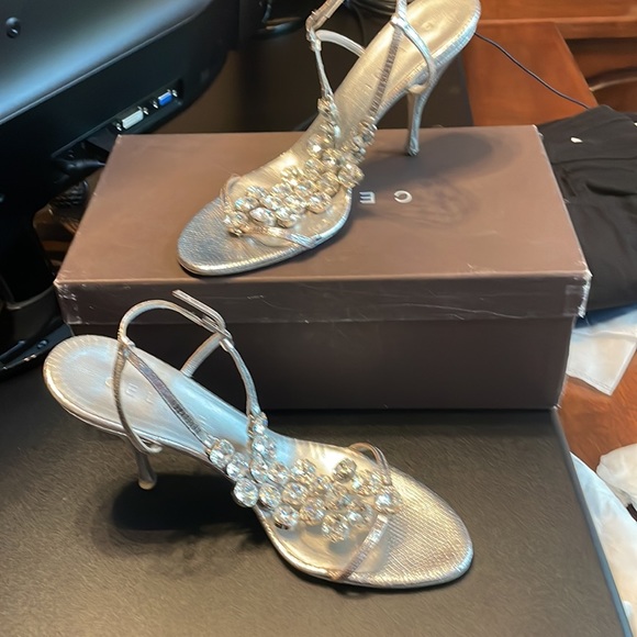 Celine Shoes - Celine silver jeweled sandals size 9